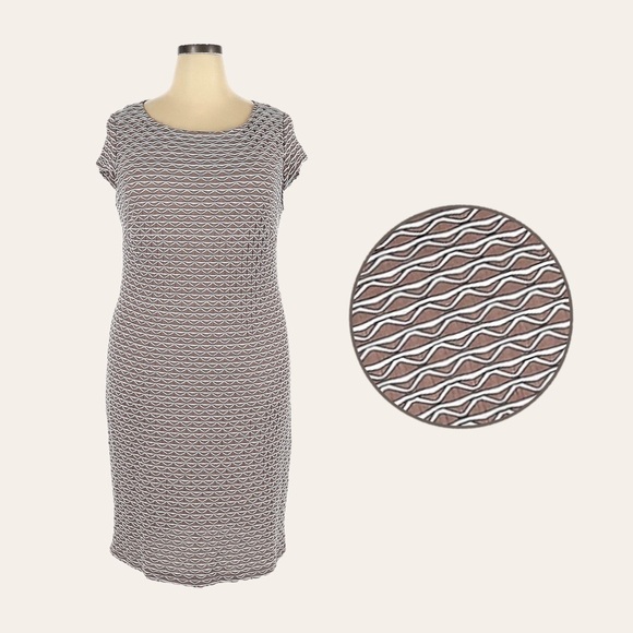 Sharagano 18W Taupe White Textured Stripe Stretch Sheath Dress Plus Size Lined - Picture 1 of 10